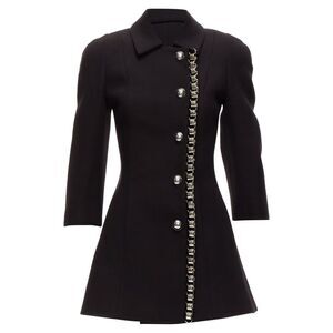 David Koma Cady Chunky Chain Trim Fit Flare Coat Dress